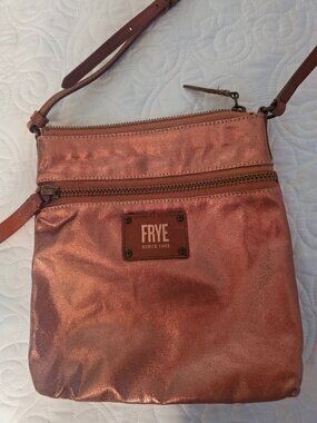 Frye Metallic Bronze Cotton and Leather Crossbody Bag